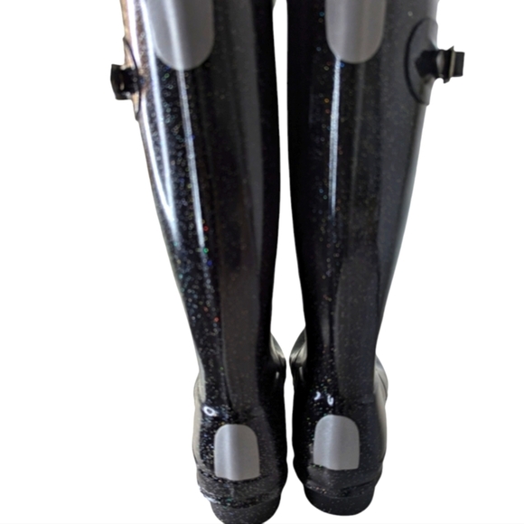 Hunter Girls Original Tall Rain Boots Starcloud Glitter Black Big Kids Size 5 - Picture 2 of 9